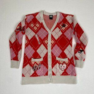 Harley Quinn DC Comics Batman Red Pink Plaid Button Down Patch Cardigan Small